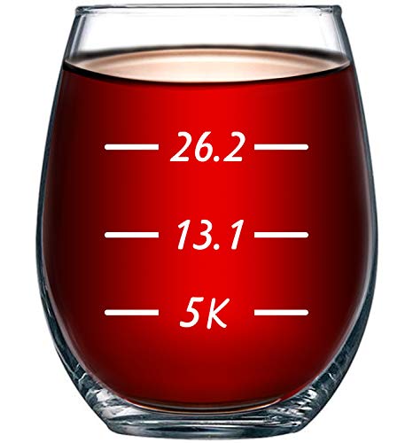 Product Cover Runner's Measurements Funny 15 Ounce Stemless Wine Glass | Unique Birthday Gift Idea for Mom, Dad, Wife, Husband, Sister, Best Friend | Birthday Gifts for Men or Women