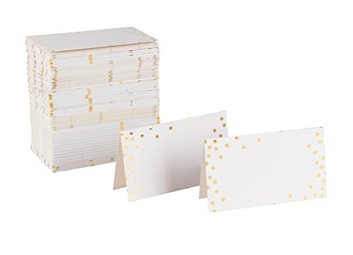 Product Cover Best Paper Greetings Small Place Cards, Table Name Tents, 100 Pack (Gold Foil Polka Dots)