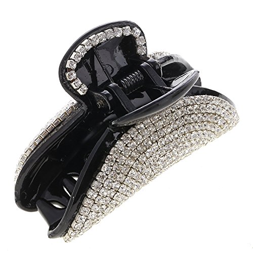 Product Cover Women Lady Exquisite Black Acrylic Full Diamond Rhinestones Plate Hair Jaw Clips Hairpin - Fancy Bathe Hair Claw Clip for Thick Hair (B#)