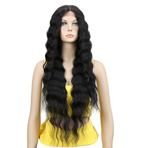 Product Cover Joedir Lace Front Wigs 30'' Long Wavy Synthetic Wigs For Black Women 130% Density Wigs(BLACK COLOR)
