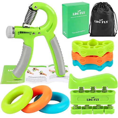 Product Cover LDGFLY Hand Grip Strengthener Kit with Finger Exerciser, Finger Stretchers, Adjustable Hand Gripper and Exercise Rings. Strength Trainer for Athletes, Pianists, Guitar and Therapy.