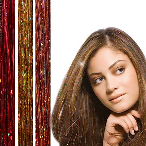Product Cover Hair Tinsel 40 inch Professional Hair Glitter Extensions, 100 strands approx, Gorgeous Earth Tones