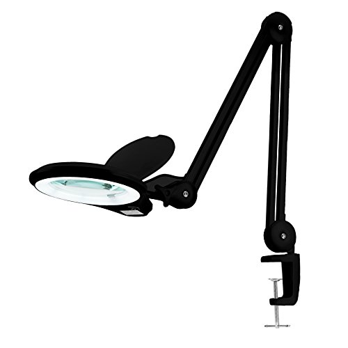 Product Cover (New Model) Neatfi Bifocals 1,200 Lumens Super LED Magnifying Lamp with Clamp, 5 Diopter with 20 Diopter, Dimmable, 60 Pcs SMD LED, 5 Inches Diameter Lens, Adjustable Arm Utility Clamp (Black)