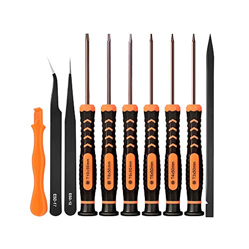 Product Cover TECKMAN 10 in 1 Torx Screwdriver Set with T3 T4 T5 T6 T8 T10 Security Torx Bit & ESD Tweezers,Magnetic Screwdrivers Precision Repair Kit for Xbox,PS4,Macbook,Computer,Doorbell & Folding knife