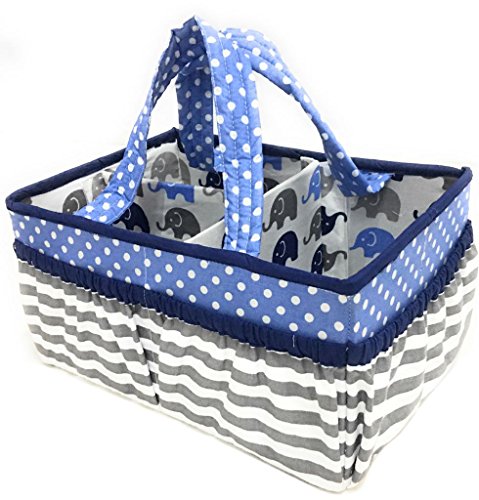 Product Cover Bacati Elephants Nursery Fabric Storage Caddy with Handles, Blue/Grey