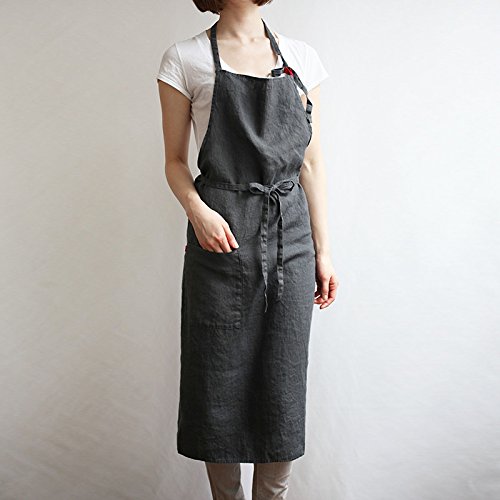 Product Cover Linen apron 4 color, Unisex adjustable easy care house simple long apron Grey