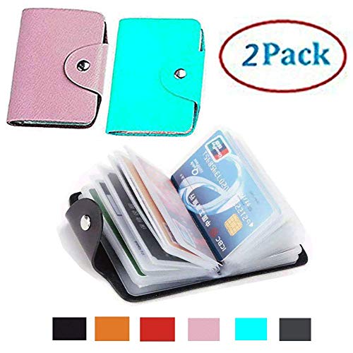 Product Cover K Y KANGYUN Christmas Gift 48 Pcs Transparent Plastic Vertical ID Credit Card Holder Protector Sleeve for Women's and Girl Mini Unisex 2pack(Pink&Blue)...