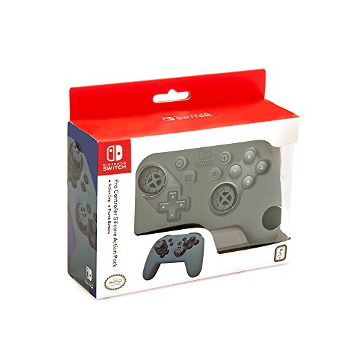Product Cover Nintendo Switch Pro Controller Action Grip and Thumb Grips - Grey Textured Silicone - Official Nintendo Licensed Product