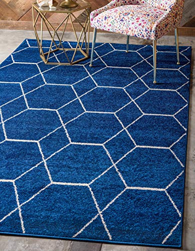 Product Cover Unique Loom Trellis Frieze Collection Lattice Moroccan Geometric Modern Navy Blue Area Rug (4' 0 x 6' 0)