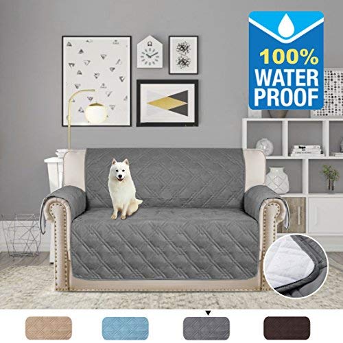 Product Cover H.VERSAILTEX Sofa Covers for Dogs 100% Waterproof Luxury Quilted Furniture Cover Slipcovers for Chair and A Half, Non Slip Backing 75 Inch X 90 Inch (Chair and A Half - Gray)