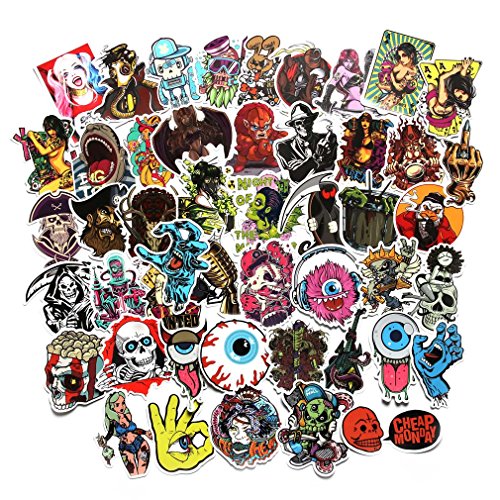 Product Cover Horror Stickers Pack 100 Pcs Vinyl Creepy Skull Crazy Stickers and Decals Pack for Water Bottle Car Luggage Bicycle Motorcycle Computer Skateboard (100pcs)