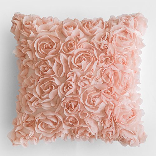 Product Cover MIULEE Valentine's Day 3D Decorative Romantic Stereo Chiffon Rose Flower Pillow Cover Solid Square Pillowcase for Sofa Bedroom Car 16x16 Inch 40x40 cm Peach Pink