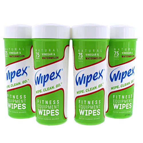 Product Cover Wipex Natural Gym & Fitness Equipment Wipes for Personal Use, 75 Ct - Great for Yoga, Pilates, Dance Studios, Home Gym, Peloton Bikes, Spas, Salons, Watermelon Scent (4 Canisters)