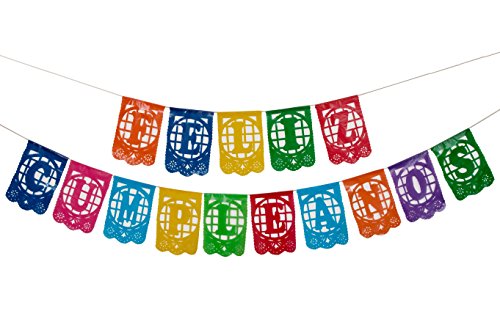 Product Cover Paper Full of Wishes Small Plastic Banner I Feliz Cumpleaños I Mexican Papel Picado Letrero
