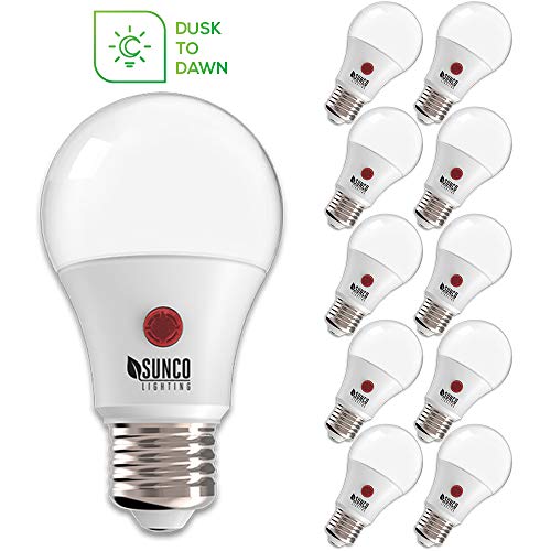 Product Cover Sunco Lighting 10 Pack A19 LED Bulb with Dusk-to-Dawn, 9W=60W, 800 LM, 5000K Daylight, Auto On/Off Photocell Sensor - UL