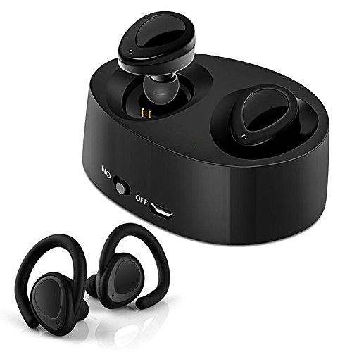 Product Cover Wireless Twins Bluetooth Headphones, HAISSKY Mini Invisible Earphones, Stereo Earbuds in-Ear Headsets with Built-in Mic and Portable Charging Case for iPhone Sumsung Smartphones, Black