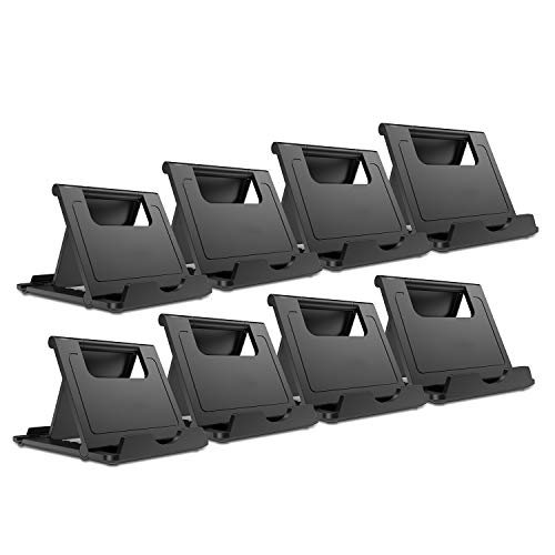 Product Cover Woodcovo 8 Pack Plastic Phone Stand Desktop Cell Phone Holder Tablet Stand, Mount Universal Adjustable for Mobile Phone and Tablet (Black)