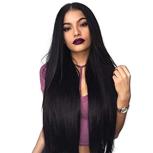 Product Cover ENTRANCED STYLES 26inches Long Straight Black Wig Synthetic Wigs for Women Middle Part Heat Resistant Fiber