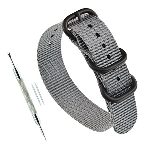 Product Cover 22mm Grey G10 Woven Zulu Band 3-Ring Nylon Watch Band Replacement Thick for Men