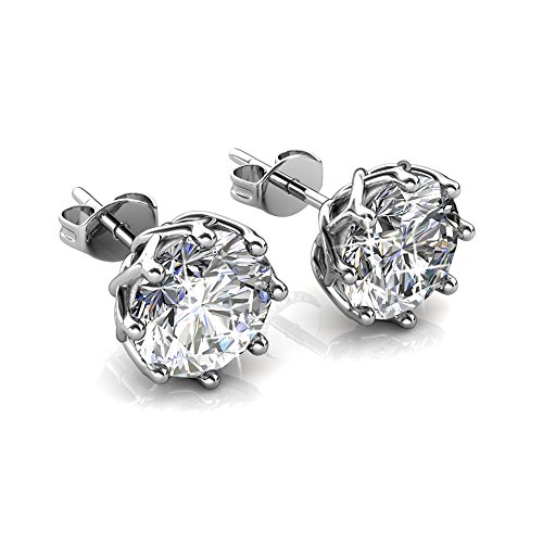 Product Cover Cate & Chloe Eden Pure 18k White Gold Plated Earrings with Swarovski Crystals, Sparkling Silver Stud Earring Set w/Solitaire Round Diamond Crystals, Beautiful Wedding Anniversary Jewelry