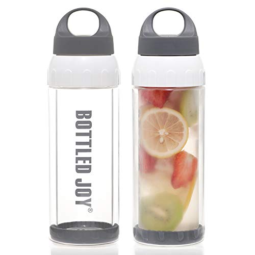 Product Cover Bottled Joy Glass Water Bottle, Shatter-proof 16oz Leak-proof Lid Heat Insulated Reusable BPA-Free Smoothie Container Dishwasher Safe for Drinking Juice Beverage