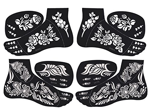 Product Cover 2 Pairs of Foot Indian Painting Tattoo Stencil Self-Adhesive Body Art Designs for Foots - Temporary Indian Arabian Tattoo Reusable Stickers