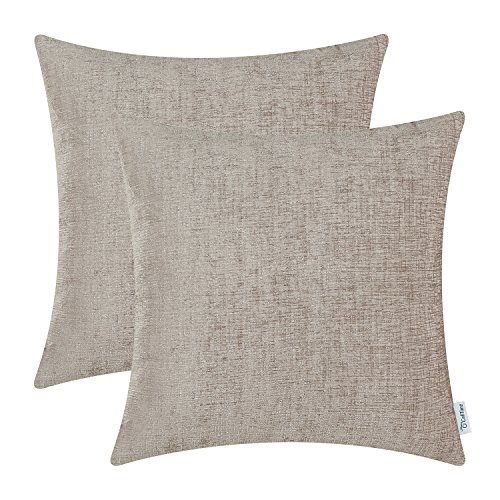 Product Cover CaliTime Pack of 2 Cozy Throw Pillow Covers Cases for Couch Sofa Home Decoration Solid Dyed Soft Chenille 20 X 20 Inches Light Taupe