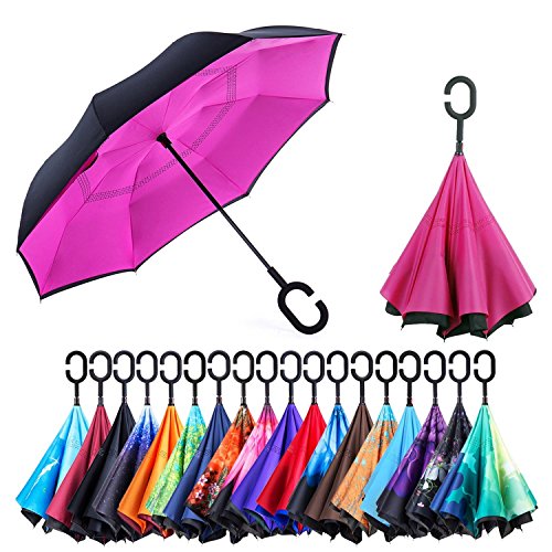 Product Cover Newsight Reverse Umbrella, Double Layer Inverted Umbrella Upside Down, Self Stand, C Shape Handle, Inverse Inside Out Folding for Car, Windproof, Waterproof, Sun Protective, with Carrying Sleeve