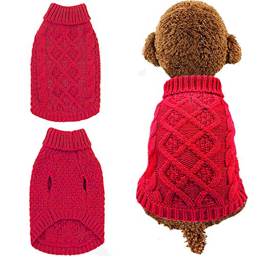 Product Cover Mihachi Dog Sweater - Winter Coat Apparel Classic Cable Knit Clothes for Cold Winter,Red,XS