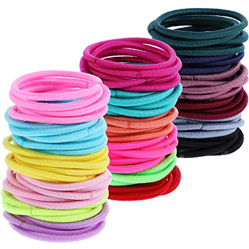 Product Cover 200 Pieces Multicolor Tiny Baby Girls Hair Ties No Crease Hair Bands Bulk Elastics Ponytail Holders (2.5 cm in Diameter, 2 mm, Multicolor-B)