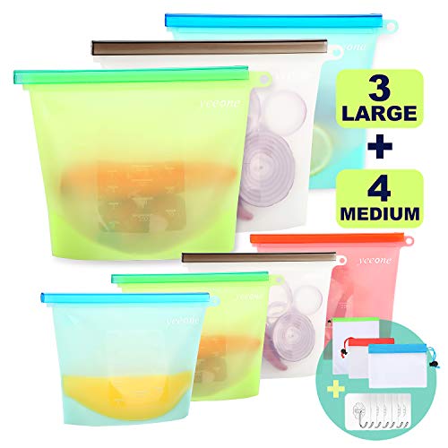 Product Cover Reusable Silicone Food Storage Bags,Yeeone 17 Pack Food Grade Airtight Seal Versatile Preservation Bags for Sandwich, Snack, Vegetable, Liquid, Meat, lunch, fruit, Freezer Containers,