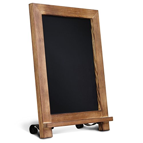 Product Cover HBCY Creations Rustic Torched Wood Tabletop Chalkboard with Legs/Vintage Wedding Table Sign/Small Kitchen Countertop Memo Board/Antique Wooden Frame (9.5