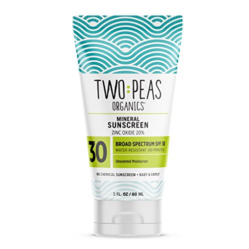 Product Cover Two Peas Organics Sunscreen | All Natural Mineral Sunscreen Lotion for Face & Body | Kids, Baby and Family Friendly | Coral Reef Safe | SPF 30 | Waterproof & Unscented, 3oz