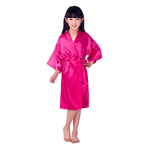 Product Cover Children's Silk Stain Pure Kimono Wedding Dressing Gown Kimono Robes Bridal Lingerie Sleepwear (8, rose)