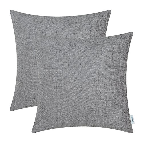 Product Cover CaliTime Pack of 2 Cozy Throw Pillow Covers Cases for Couch Sofa Home Decoration Solid Dyed Soft Chenille 20 X 20 Inches Medium Grey