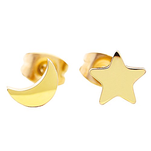 Product Cover ELBLUVF Stainless Steel Women Crescent Moon and Star Lucky Stud Earrings Choose Colors