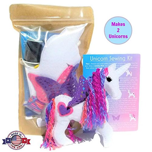 Product Cover Wildflower Toys Unicorn Sewing Kit for Girls - Felt Craft Kit for Beginners Ages 7+ - Makes 2 Glitter White Felt Stuffed Unicorns