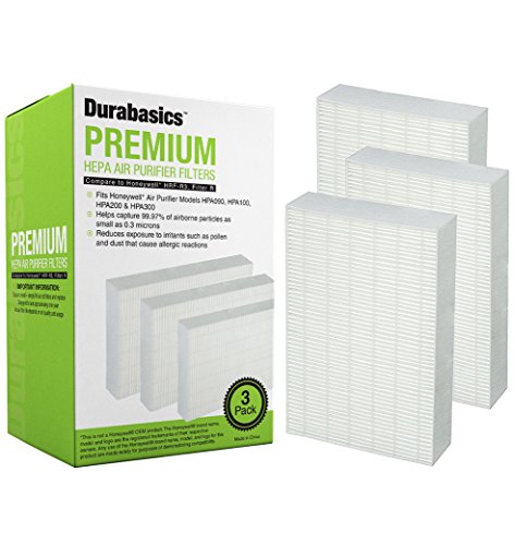 Product Cover Durabasics Filter R Compatible HEPA Filters for Honeywell Air Purifiers | 3 Pack | Filters 99.97% of Airborne Particles | HRF-R3, HRF-R2 & HRF-R1 Replacements | Fits HPA090, HPA100, HPA200 & HPA300