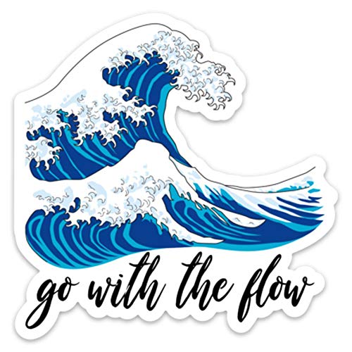 Product Cover Stickeroonie Go with The Flow Japanese Kanagawa Wave Vinyl Sticker, Cool Weather & Water Resistant Sticker, 4