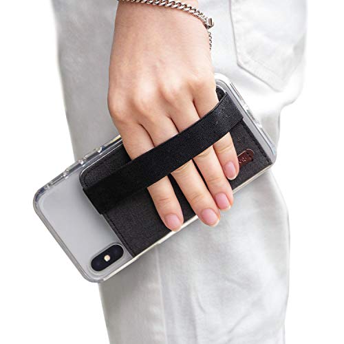 Product Cover Ringke Flip Card Holder with Elastic Hand Strap Slim Soft Band Grip Fashion Multi-Card Slot Wallet Credit Card Cash Mini Pouch Holder Attachment Compatible with Most Smartphones - Charcoal Black