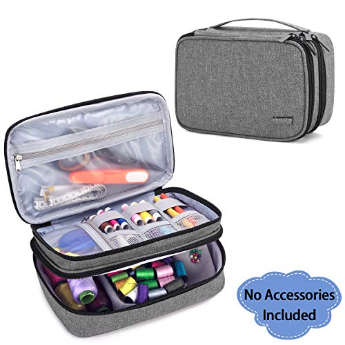 Product Cover Luxja Sewing Accessories Organizer, Double-Layer Sewing Supplies Organizer for Needles, Scissors, Measuring Tape, Thread and Other Sewing Tools (NO Accessories Included), Medium/Gray