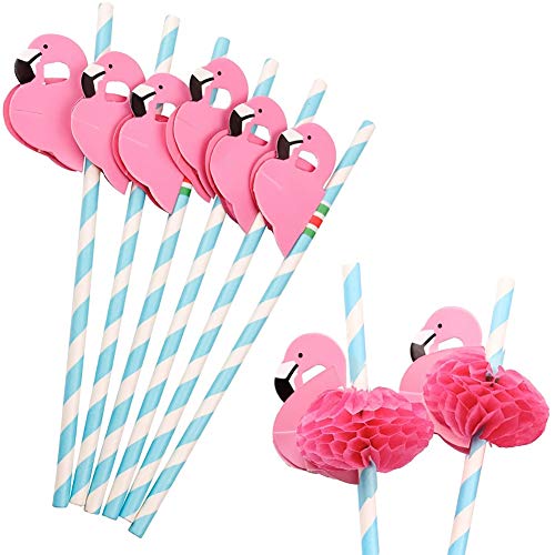 Product Cover Flamingo Paper Straw Decorations, 50 PCS Disposable Cocktail Drinking Straws Decorative for Party Table Décor Luau Party by HansGo