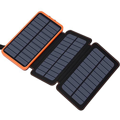 Product Cover Solar Charger 24000mAh, FEELLE Solar Power Bank with 2 USB Ports Waterproof Portable External Battery Compatible with Smartphones, Tablets and More