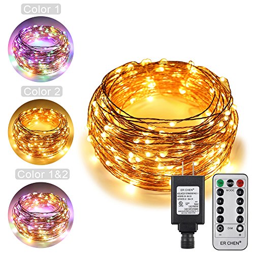 Product Cover ErChen Dual-Color LED String Lights, 66 FT 200 LEDs Plug in Copper Wire 8 Modes Dimmable Fairy Lights with Remote Timer for Indoor Outdoor Christmas (Multicolor/Warm White)