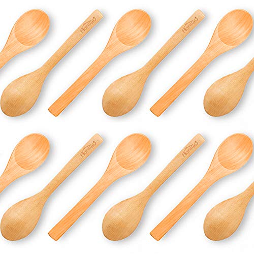 Product Cover HansGo Small Wooden Spoons, 12PCS Small Soup Spoons Serving Spoons Wooden Teaspoon for Coffee Tea Jam Bath Salts