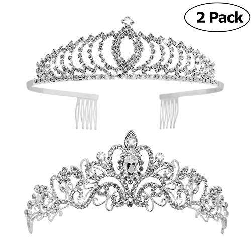 Product Cover Tiaras and Crowns, Vofler 2 Pack Crystal Tiara Crown Headband Headpiece Rhinestone Hair Jewelry for Women Ladies Little Girls Bridal Bride Princess Queen Birthday Wedding Pageant Prom Party Sliver