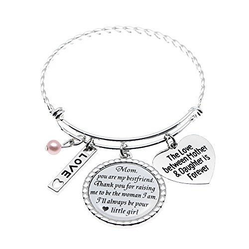 Product Cover Stainless Steel Mom Gifts from Daughter Bracelet, The Love Between Mother & Daughter is Forever, Mothers Day Jewelry Holiday Wedding Keepsake Glass Dome Bangle