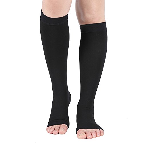 Product Cover Compression Socks, Open Toe 20-30 mmHg Graduated Compression Stockings for Men Women, Knee High Compression Sleeves for DVT, Maternity, Pregnancy, Varicose Veins, Relief Shin Splints, Edema, Black XXL
