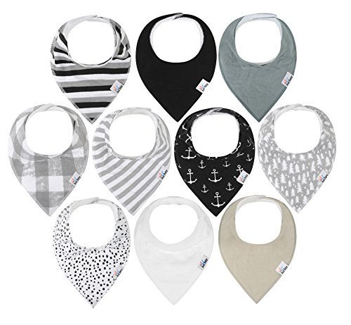 Product Cover 10-Pack Baby Bandana Drool Bibs for Drooling and Teething, 100% Organic Cotton, Soft and Absorbent, Hypoallergenic Unisex Ana Baby Bibs for Baby Boys & Girls - Baby Shower Gift Set (Monochrome)