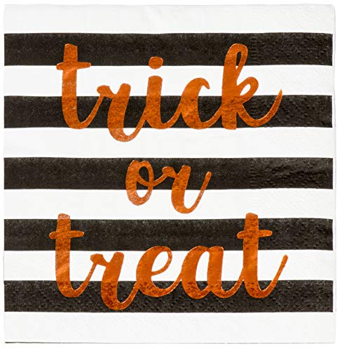 Product Cover Cocktail Napkins - 50-Pack Luncheon Napkins, Disposable Paper Napkins Halloween Party Supplies, 3-Ply, Trick or Treat with Black and White Stripes Design, Unfolded 10 x 10 Inches, Folded 5 x 5 Inches